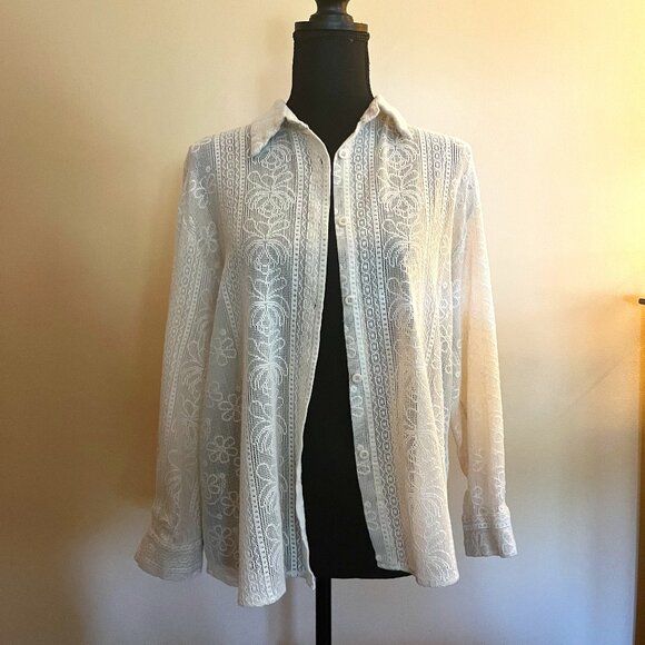 Rihoas Long Sleeve Button Up with Floral Embroidery - Picture 1 of 9